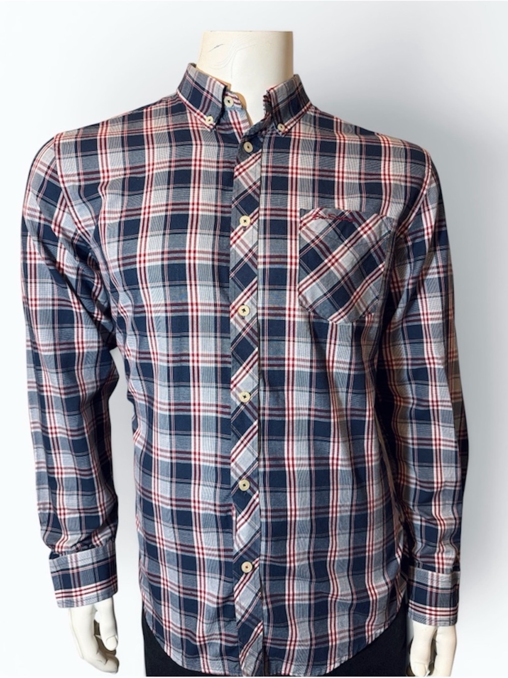Ben Sherman Navy and Red Plaid Button-Down Shirt